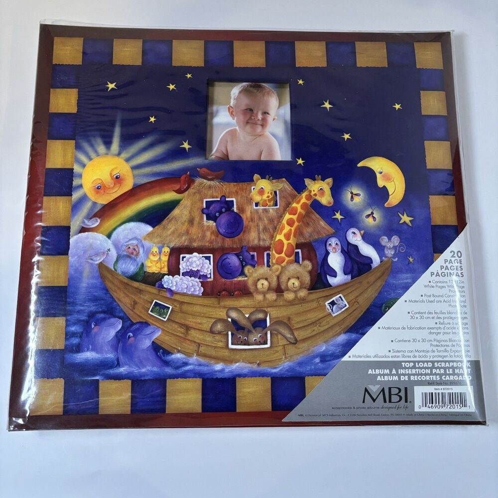 New MBI Baby Scrapbook Photo Album Noah’s Ark Animals 12”x12” Top Load 20 Pages